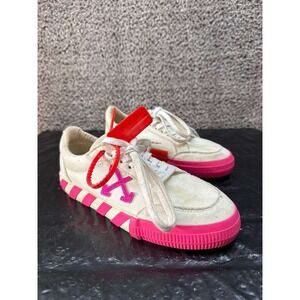 Off-White Low Vulcanized Canvas Lace-Up Sneakers White Pink Womens Size 38 EU